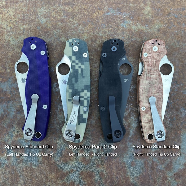 The Spyderco Para 2 Knife and the LynchNW Spyderco Standard Knife Pocket Clip